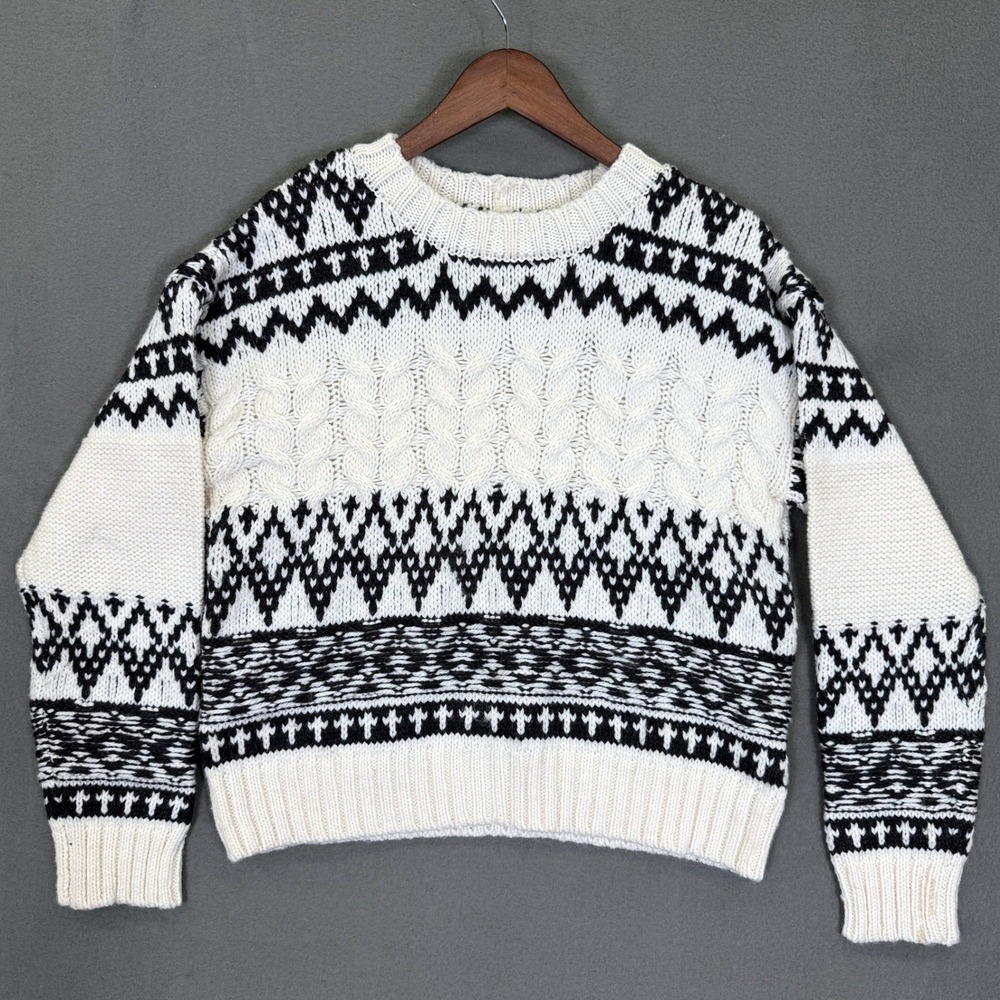 Vintage John Paul Richard Sweater Women L Wool Blend Fair Isle Cable Knit Crew